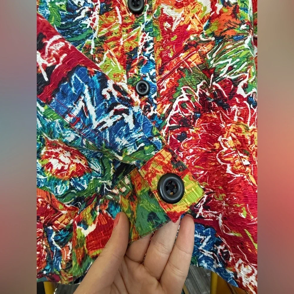 Chico's Multicolor Abstract Jacket Silk and Cotton Blend 🌱 - Picture 5 of 6